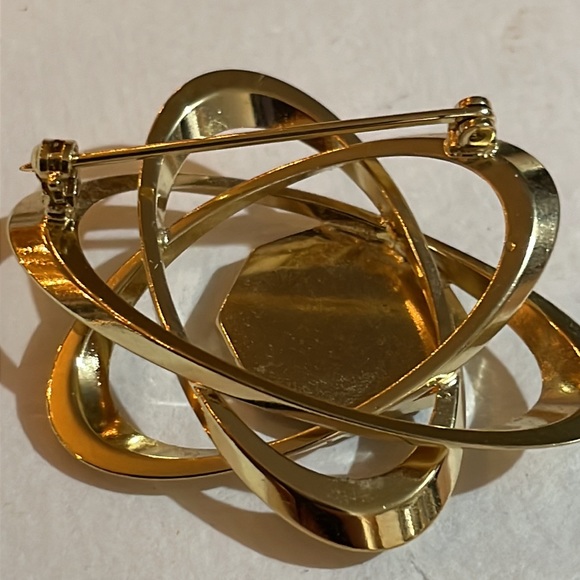 Vintage Abalone Shell Goldtone Swirl Brooch 4 1/2x3cm Abalone Shell, cosmic - Picture 4 of 7